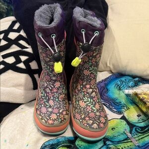 Toddler rain/snow boots - Floral Patterned Boots with Purple and Pink Accents